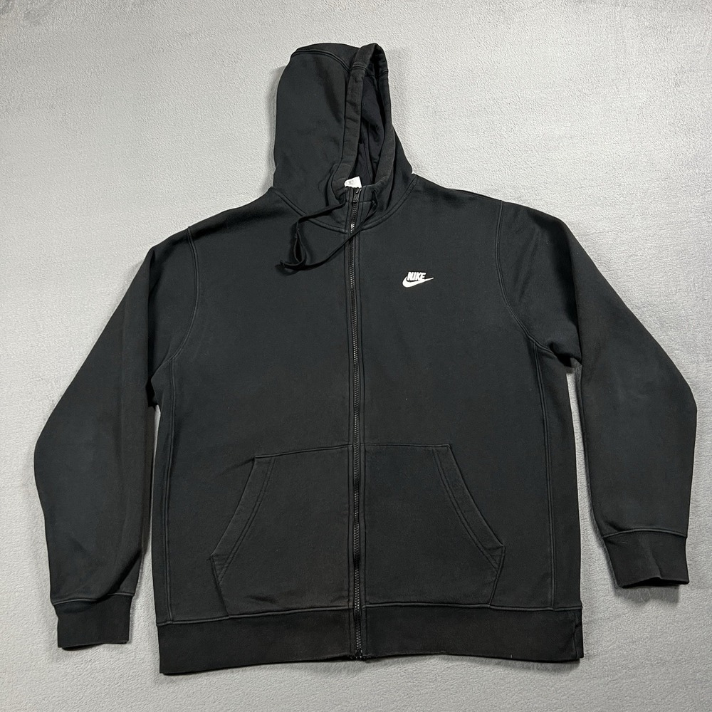 Nike Hoodie Mens XL Tall Black Full Zip Club Fleece Hooded Sweatshirt‎